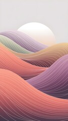 Minimalist Abstract Wave Line Wallpaper in Muted Bright Colors