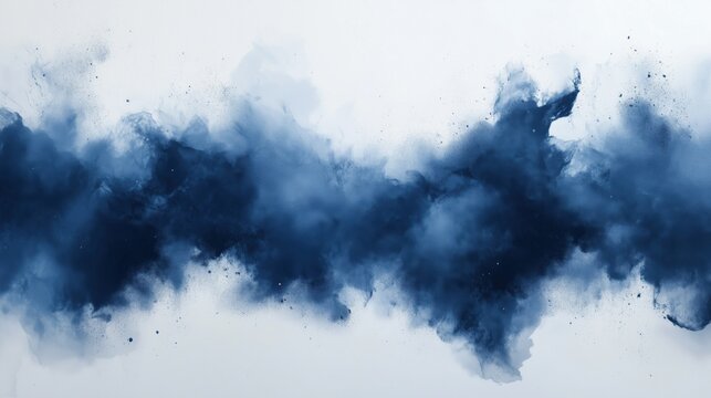 Abstract navy blue ink cloud on white background with textured gradients