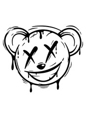 Teddy Bear Face | Bad Teddy | Scary Bear | Teddy Bear | X Mark Eyes Teddy | Smiling Face Teddy | Killer Smile | Stuffed Toy Teddy | Original Illustration | Vector and Clipart | Cutfile and Stencil