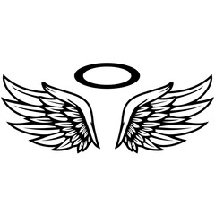 Angel Wings | Wings | Feather Wings | Christianity | Heaven | Religious | Halo with Wings | Angel Feather Wings | Original Illustration | Vector and Clipart | Cutfile and Stencil