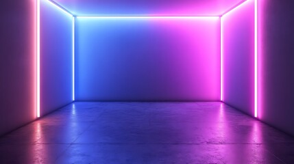 Neon Lights Illuminate Empty Modern Room
