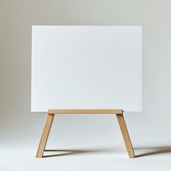 The blank landscape A5 size card stands upright against a wooden stand, white background, creating a warm and inviting atmosphere. the camera pulls from the opposite side, High-quality photograph