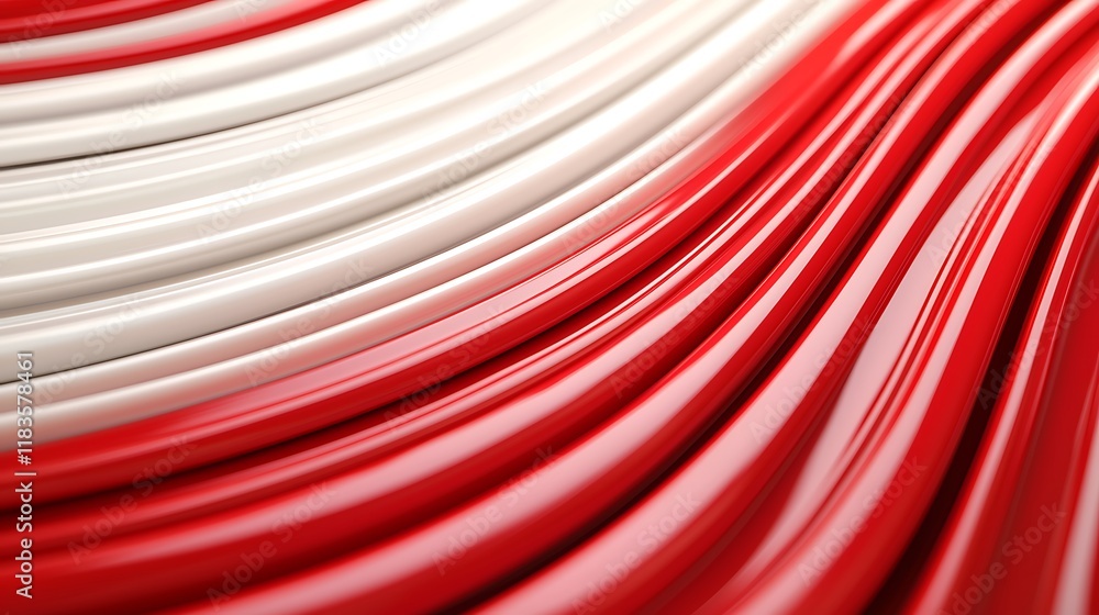 Poster a close-up view of smooth, flowing red and white curves, creating a dynamic and visually appealing a