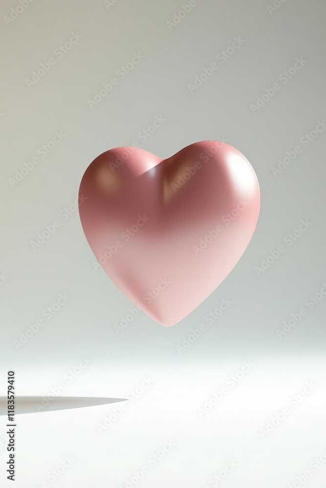 Poster glossy heart floating in soft light with ample copy space