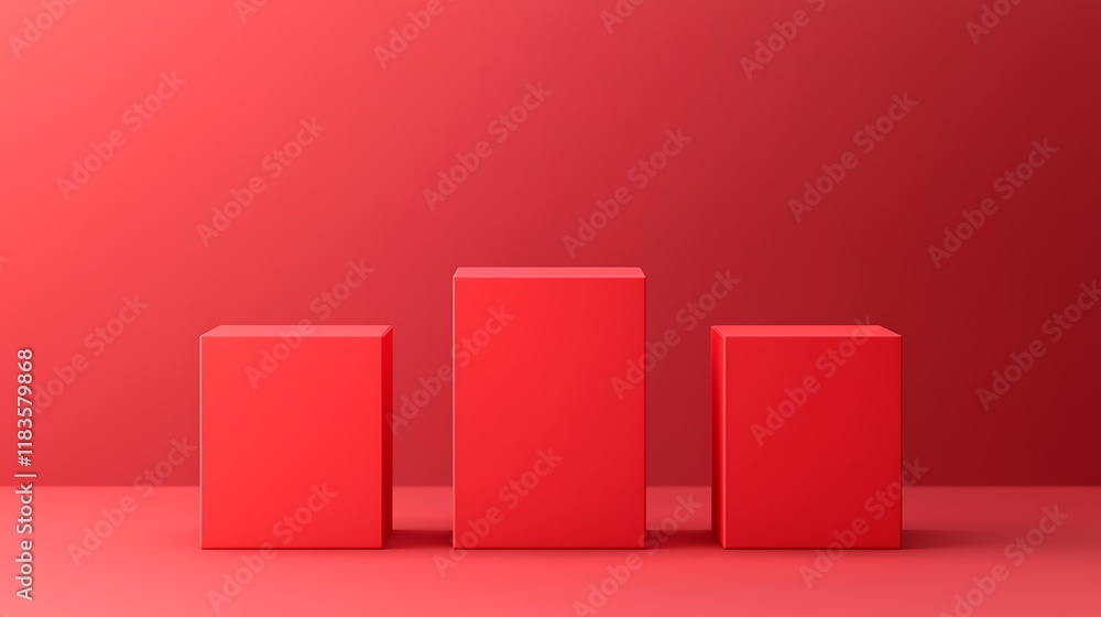 Poster a minimalist design featuring three red boxes of varying heights set against a matching background.