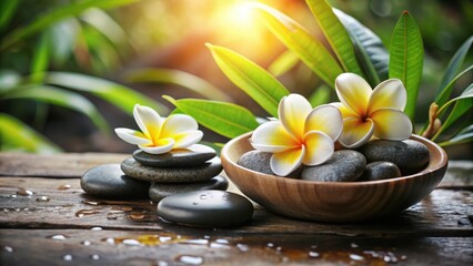 Soothing spa treatment with volcanic stones and frangipani flowers, relaxation, spa day
