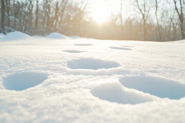 Obraz premium Pristine Snow Trail with Fresh Animal Tracks at Sunrise