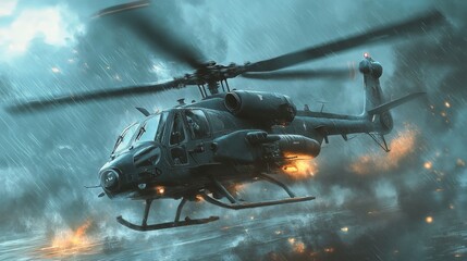 Naklejka premium Versatile helicopter a powerful aircraft used for transport, aerial operations, and rescue missions