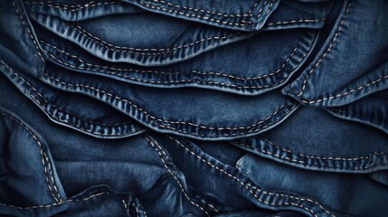 Naklejka premium Folded Denim Fabric Shows Stitching Detail and Texture, Denim Background.