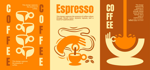 Modern Coffee Poster Designs with Abstract Illustrations, Bold Typography, and Minimalist Layouts