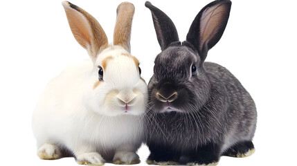 Fototapeta premium Cuddly rabbits pairing indoor studio animal photography white and black close-up cute companionship