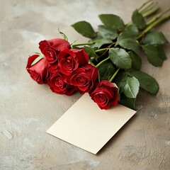 A bouquet of roses with a love note for Valentine's Day, Valentine, love roses