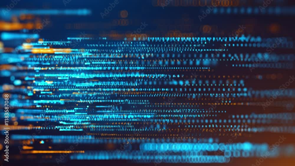 Aufkleber abstract blue technology background. concept animation of binary data and streaming code.