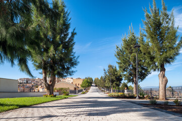 View of the avenue of Villa Corradino in Centuripe in Sicily