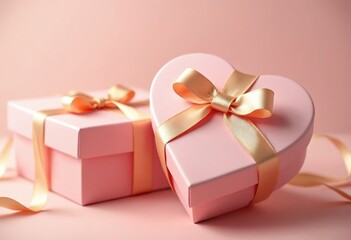 Obraz premium A Heart-Shaped Gift Box with Peach Ribbon