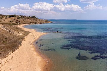 View of the coast and countryside from above in the Menfi area in Sicily