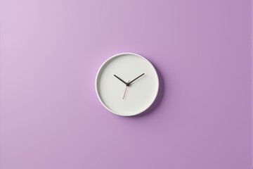 A decorative wall clock with modern minimalism on a pastel plum background