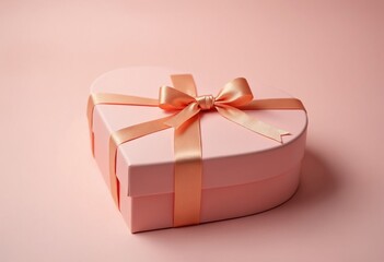 Obraz premium A Heart-Shaped Gift Box with Peach Ribbon