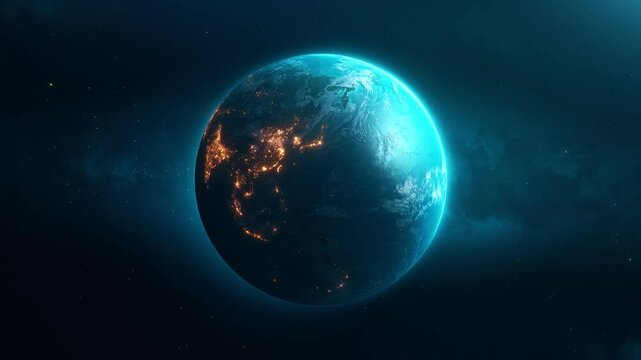 Rotating planet Earth view from the space. Realistic 3d Concept of Global World Technology. 4k seamless loop video