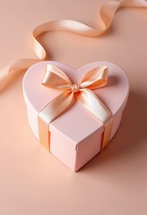 Obraz premium A Heart-Shaped Gift Box with Peach Ribbon