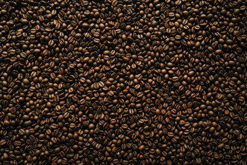 Photo of Big pile of fresh roasted coffee beans. Food photo for backdrops or recipes