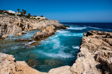 View of the coast of Syracuse in the Plemmirio area in Sicily