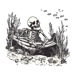 Naklejka premium Skeleton in underwater boat (1)