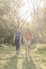 Senior couple hiking in nature reserve of madrid