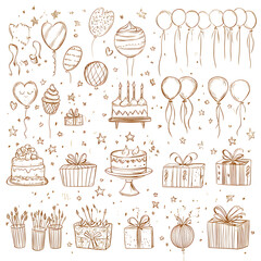 Simple line art doodles of different birthday element