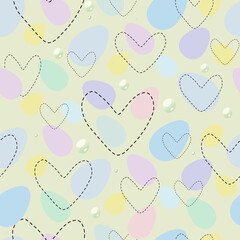 Pastel Egg and Heart Pattern with Dotted Lines. Seamless Easter Design with Colorful Eggs and Hearts. Whimsical Pastel Pattern Featuring Eggs and Hearts