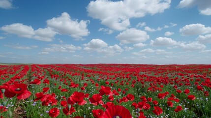 Fototapeta premium Vibrant field of red poppies a powerful tribute to remembrance and sacrifice on anzac day