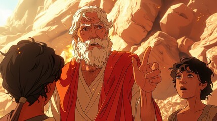 Fototapeta premium Wise Elder Teaching Children in Desert Scene 