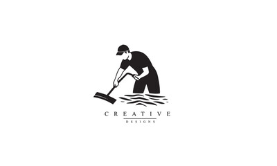 Swimming pool maintenance vector icon black Logo white background