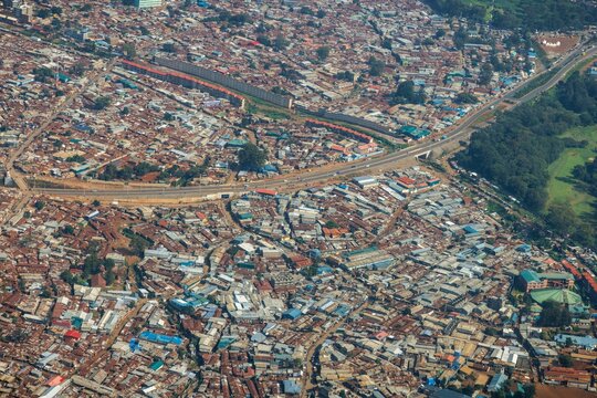 The Kibera slum housing area in Nairobi, seen from above.