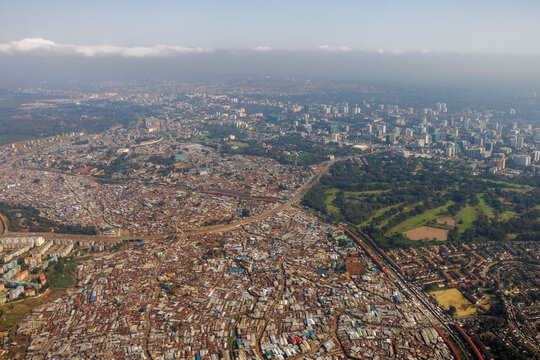 The Kibera slum housing area in Nairobi, seen from above.
