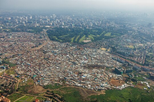 The Kibera slum housing area in Nairobi, seen from above.