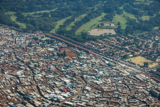 The Kibera slum housing area in Nairobi, seen from above.