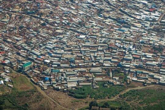 The Kibera slum housing area in Nairobi, seen from above.