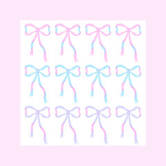 Cute coquette poster with bows. Aesthetic feminine romantic background for textile, fabric, wallpaper, wrapping. Template for greeting card, banner, cover, poster, print, phone case. Vector
