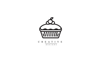 Pie cake line icon black Logo white background
