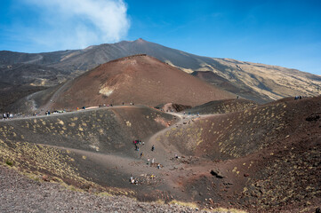 View of the Silvestri craters on the Etna volcano in Sicily