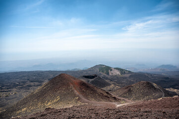 View of the Silvestri craters on the Etna volcano in Sicily
