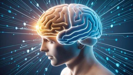 human brain processor symbolizes fusion human intelligence machine learning evolving technology big