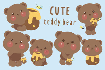 Playful Cartoon Teddy Bears with Honey
