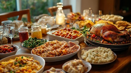 Fototapeta premium Abundant Thanksgiving Dinner Table Festive Food Feast