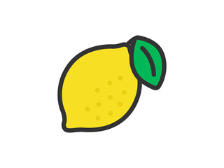 葉のついた、レモンのアイコン（線画カラー）のイラスト