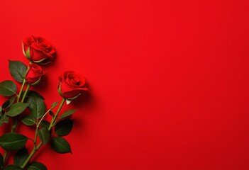 Red background with a bunch of roses on it with copy space