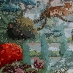 Various oil paintings, flowers, monkeys, parrots, giraffes, tigers, birds, tropical leaves,...