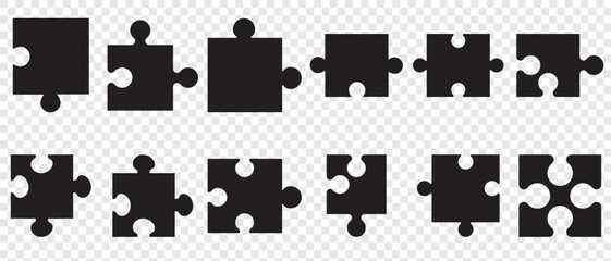Naklejka premium Puzzle piece element collection. Set of game puzzle. jigsaw puzzle pieces silhouette. Perfect jigsaw puzzle vector for concept illustrations, problem solving.