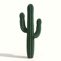 Green Cactus with Ribbed Texture and Multiple Arms in Plain Background.